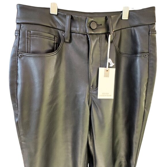 NWT Good American Womens Size 2/26 Black Faux Leather Straight Leg Pocket Pants - Picture 4 of 11